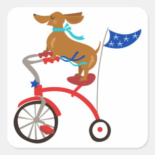 Dachshund on Bike Square Sticker