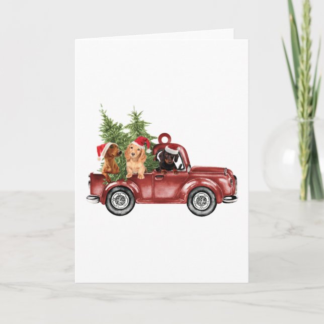 Dachshund On Car Christmas Ornament Xmas Ornaments Card (Front)