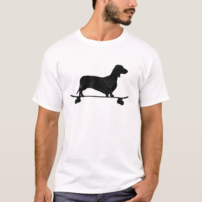 Dachshund On Skateboard Funny Wiener Dog Doxie Ska T-Shirt (Front)