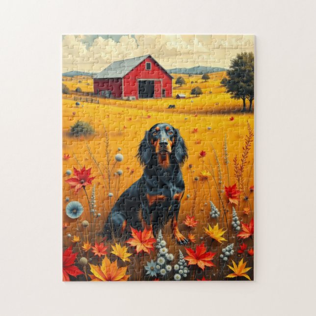 dachshund on the farm in autumn jigsaw puzzle (Vertical)