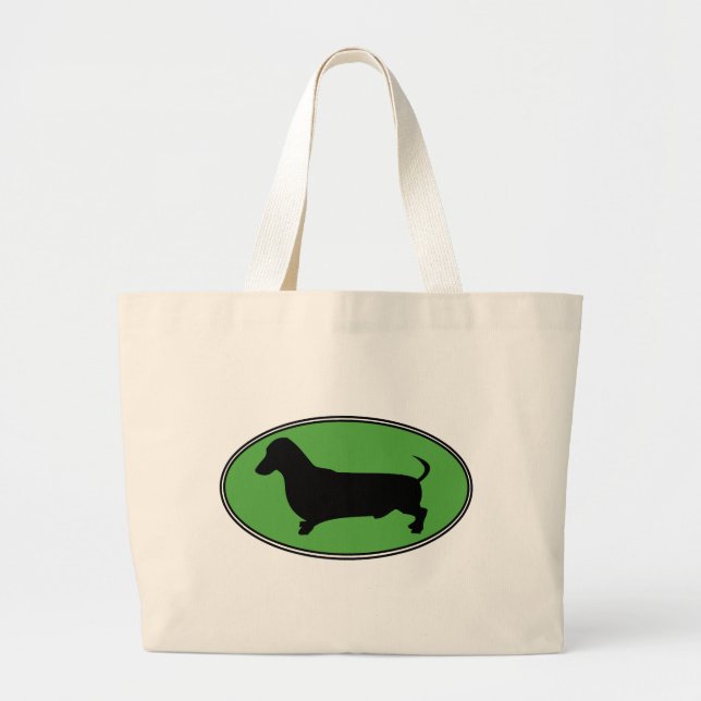 Dachshund Oval Green-Plain Large Tote Bag (Front)