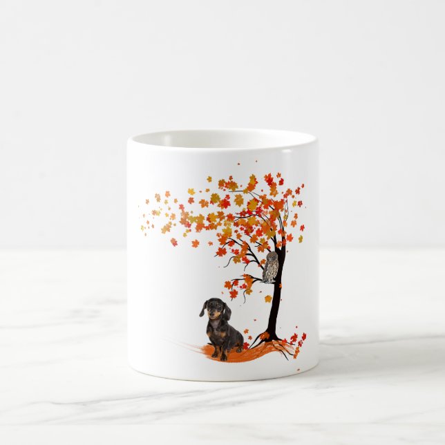 Dachshund Owl And Fall Tree Dachshund Lover Autumn Coffee Mug (Center)