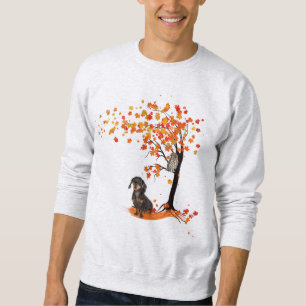 Dachshund Owl And Fall Tree Dachshund Lover Autumn Sweatshirt