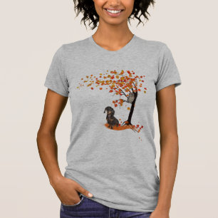 Dachshund Owl And Fall Tree Dachshund Lover Autumn T-Shirt