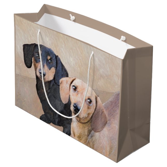 Dachshund Painting - Cute Original Dog Art Large Gift Bag (Back Angled)