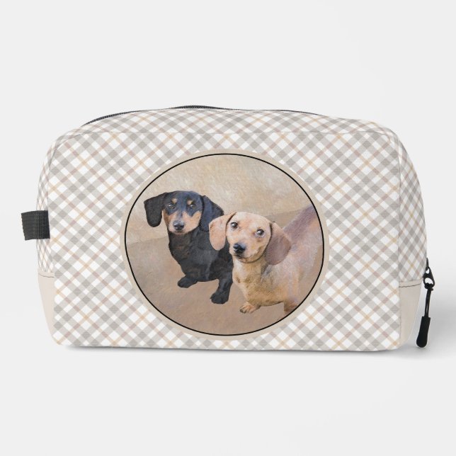 Dachshund Painting Smooth Black & Tan Red Dog Art Dopp Kit (Front)