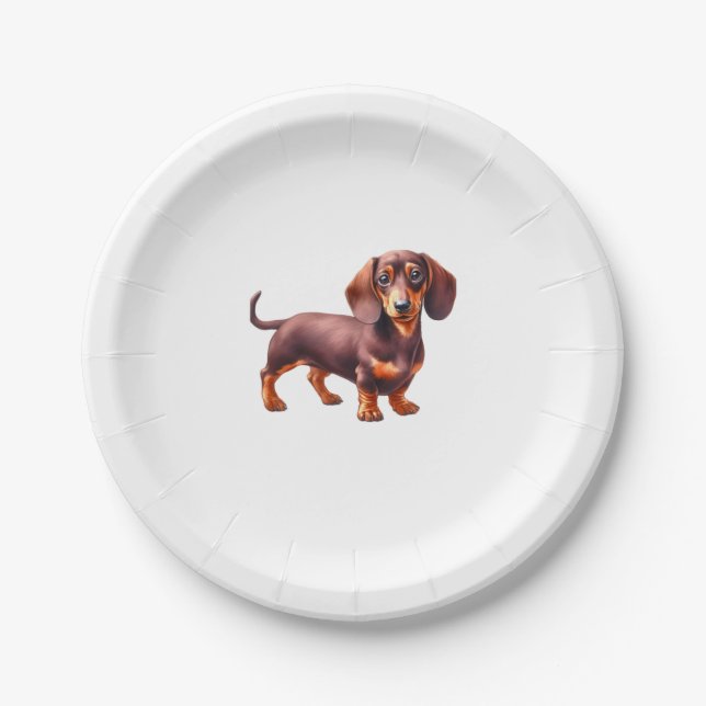 Dachshund Painting - Weiner Dog Watercolor Paintin Paper Plate (Front)