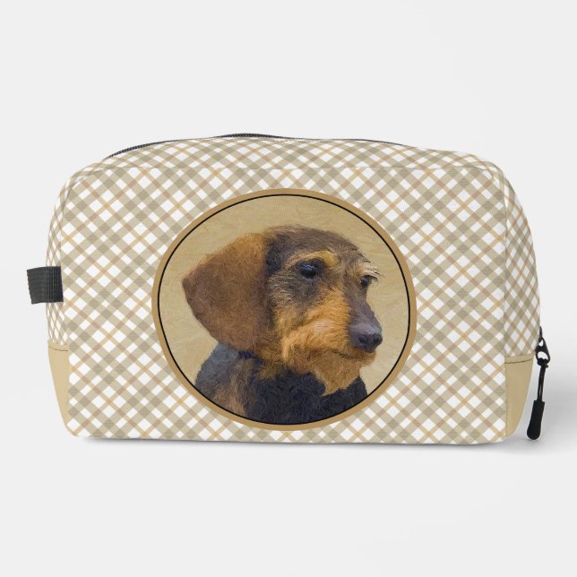 Dachshund Painting Wire-haired Black & Tan Dog Art Dopp Kit (Front)