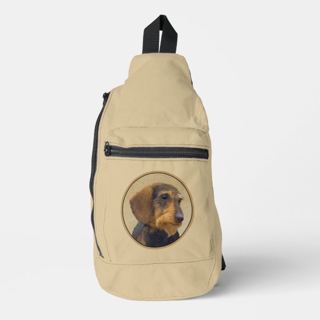 Dachshund Painting Wire-haired Black & Tan Dog Art Sling Bag (Front)