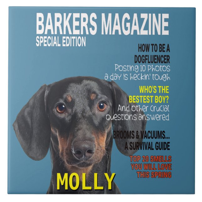 Dachshund Parody Magazine Cover  Tile (Front)