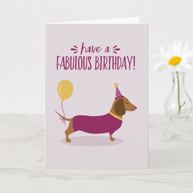 Dachshund Party Sausage Dog Cute Birthday Card (Small Plant)