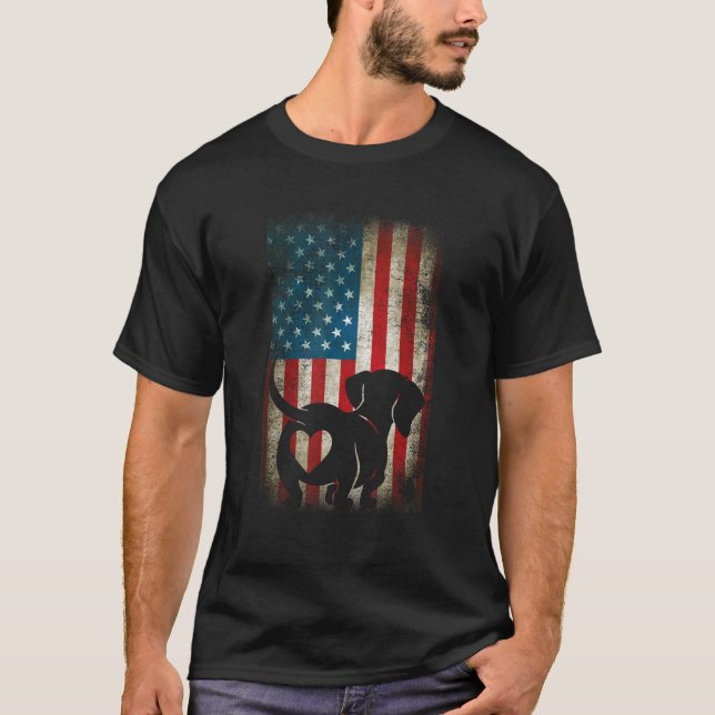 Dachshund Patriotic 4th of July American Flag Dog T-Shirt (Front)