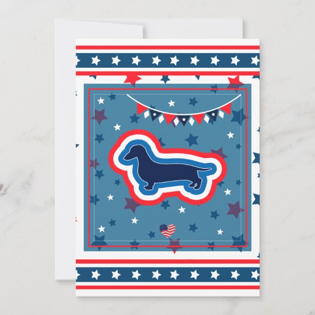 Dachshund Patriotic Red White And Blue 4th of July Holiday Card (Front)