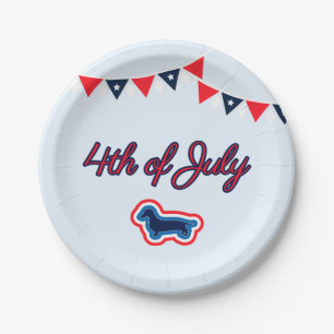 Dachshund Patriotic Red White And Blue 4th Of July Paper Plate
