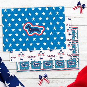 Dachshund Patriotic Red White And Blue 4th Of July Wrapping Paper Sheet
