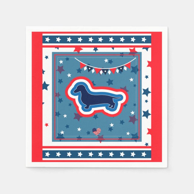 Dachshund Patriotic Red White Blue 4th Of July Napkin (Front)