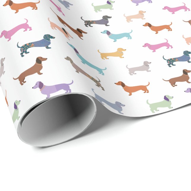Dachshund Pattern Colourful Sausage Dogs Stylish Wrapping Paper (Roll Corner)