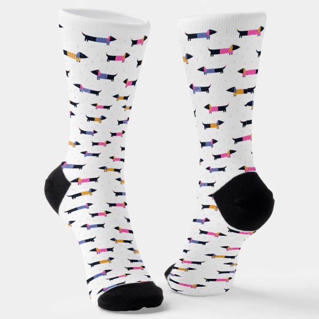  Dachshund Pattern Dog Owner Custom Socks (Angled)