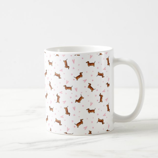 Dachshund Pattern - Hearts Coffee Mug (Right)