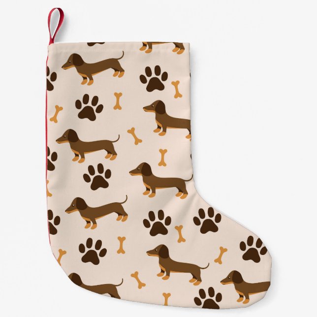 Dachshund Pattern: Vintage Print Design Small Christmas Stocking (Front)