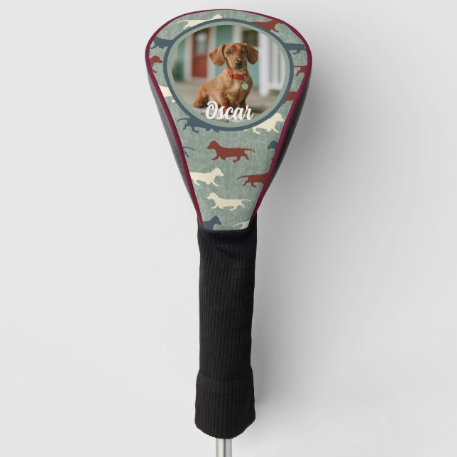Dachshund Pattern With Your Photo Golf Head Cover (Front)