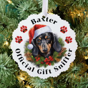 Dachshund Paw Print Christmas Paper Ornament Card