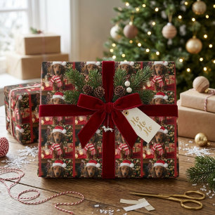 Dachshund Paw Print Dog Bone Christmas Pattern Wrapping Paper