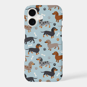 Dachshund Paws and Bones Pattern Blue