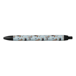 Dachshund Paws and Bones Pattern Blue Black Ink Pen