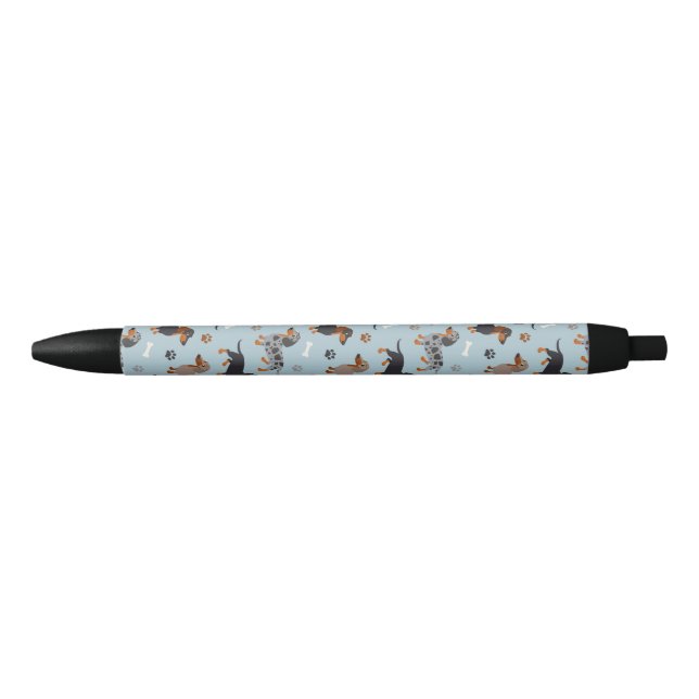 Dachshund Paws and Bones Pattern Blue Black Ink Pen (Front)