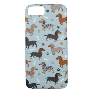 Dachshund Paws and Bones Pattern Blue Case-Mate iPhone Case