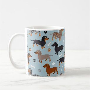 Dachshund Paws and Bones Pattern Blue Coffee Mug