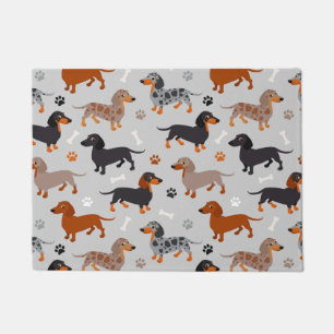 Dachshund Paws and Bones Pattern Gray Doormat