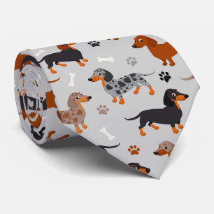 Dachshund Paws and Bones Pattern Grey Tie