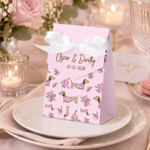 Dachshund & Peonies Custom Floral Pink Wedding  Favour Box