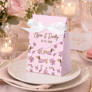 Dachshund & Peonies Custom Floral Pink Wedding Favour Box