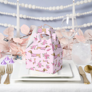 Dachshund & Peonies Floral Pink Wedding Favour Box