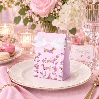 Dachshund & Peonies Floral Pink Wedding Favour Box