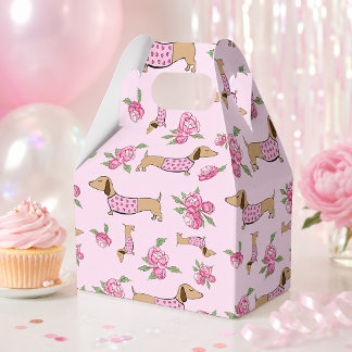 Dachshund & Peonies Floral Pink Wedding Favour Box