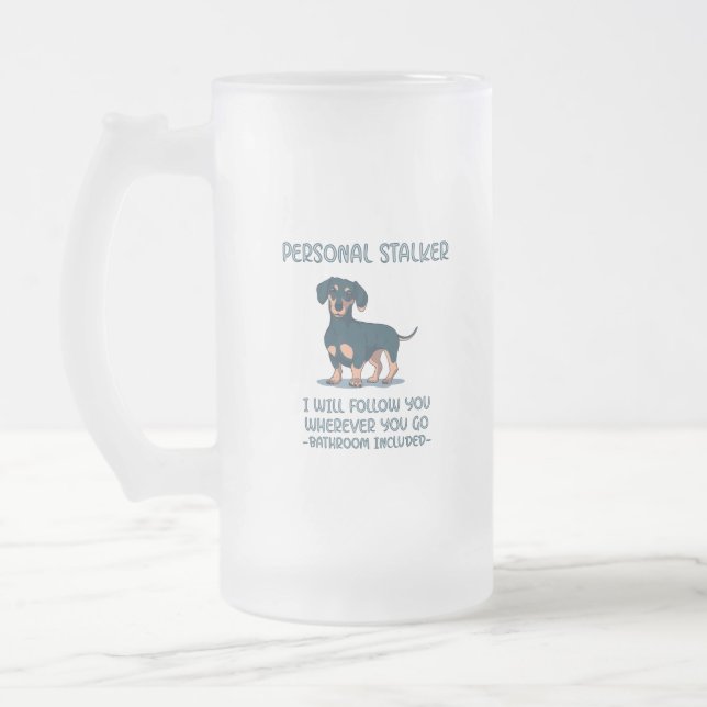 Dachshund Personal Stalker Frosted Glass Beer Mug (Left)