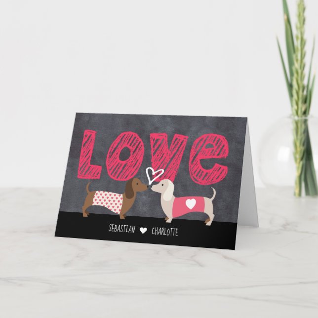 Dachshund Personalised Valentines Day Holiday Card (Front)