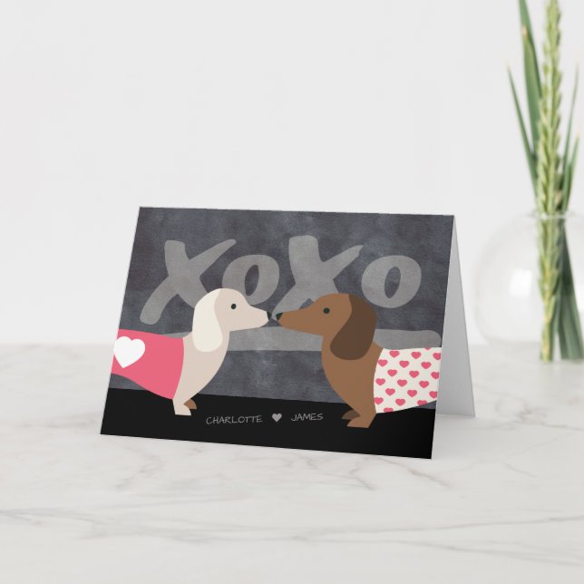 Dachshund Personalised xoxo Valentines Day Holiday Card (Front)