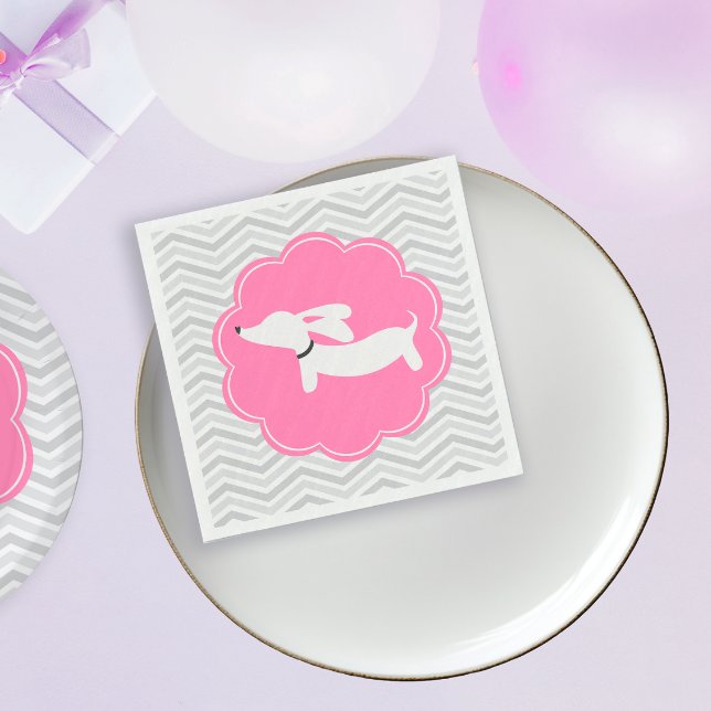 Dachshund Pink Baby Shower Party Napkins  (Pink dachshund party supplies - cute doxie baby shower paper napkins)