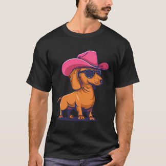 Dachshund Pink Cowboy Hat Wiener Sausage Dog Puppy T-Shirt