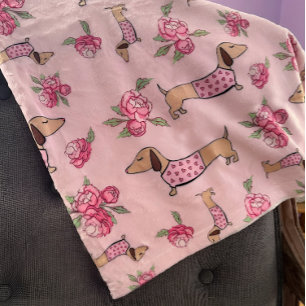 Dachshund Pink Floral Blanket Wiener Dog Love
