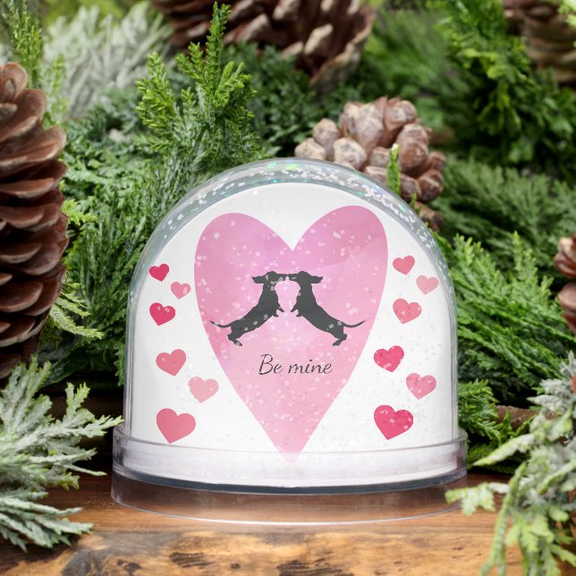 Dachshund Pink Heart Valentine  Snowglobe (Winter)