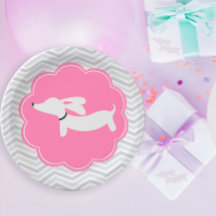 Dachshund Pink Paper Plates Doxie Baby Shower