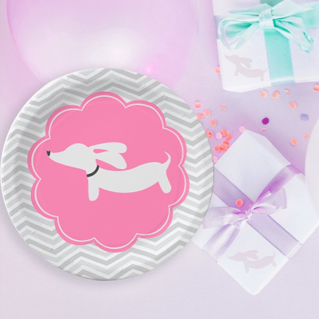 Dachshund Pink Paper Plates Doxie Baby Shower (Dachshund pink party - baby showers, kids birthday parties and wiener dog bridal showers)