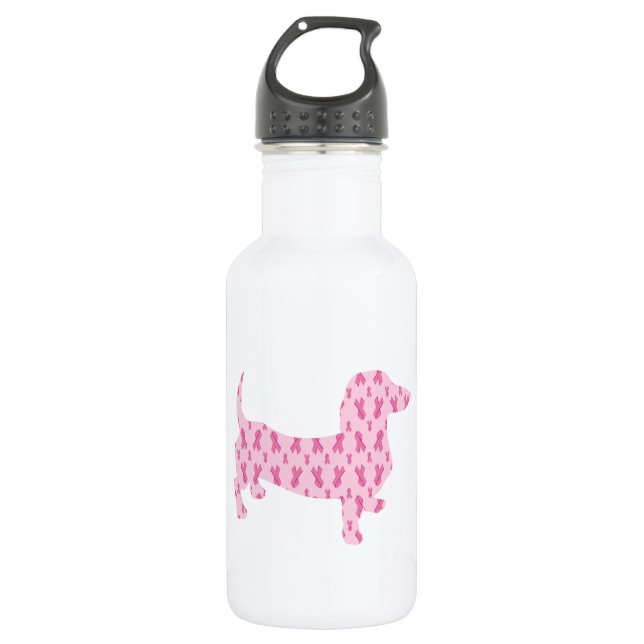 Dachshund Pink Ribbon for Cancer 532 Ml Water Bottle (Front)