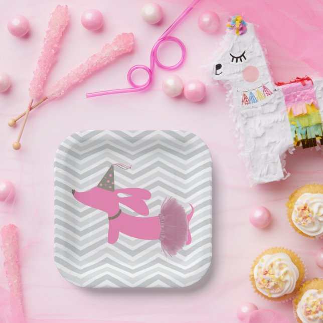 Dachshund Pink Tutu Wiener Dog Party Plates (Party)